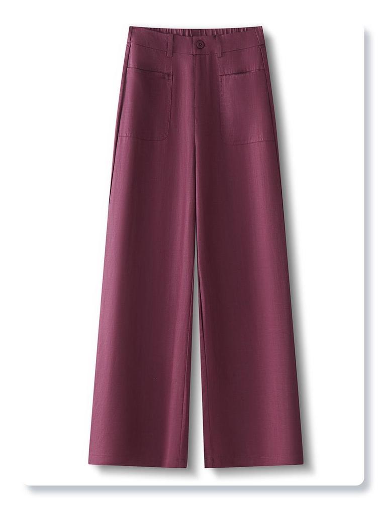 Women's Wide-Leg Brown Cotton Linen Pants - Summer 2025 Collection: Thin, Loose, Casual, Straight-Leg Trousers for Petite Sizes