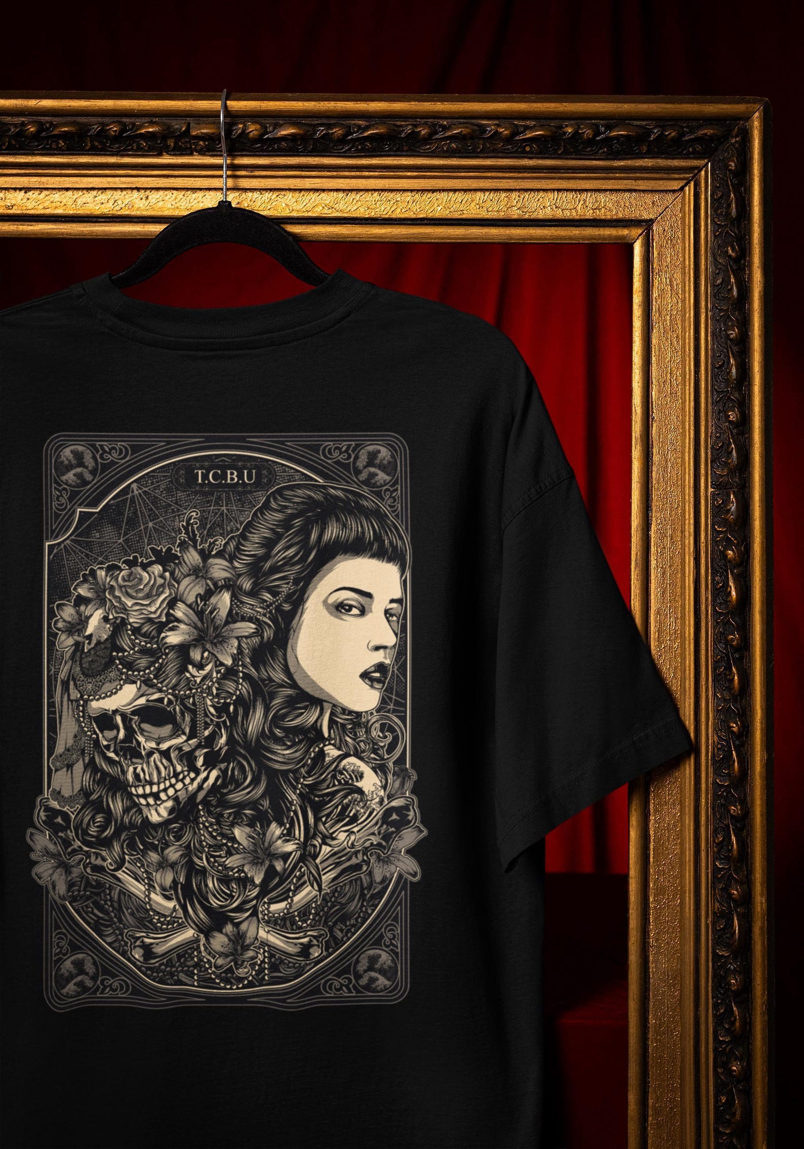 Gothic Skull Tee, Floral Tattoo Style (Unisex S-4XL) Comfort Colors® 2XL