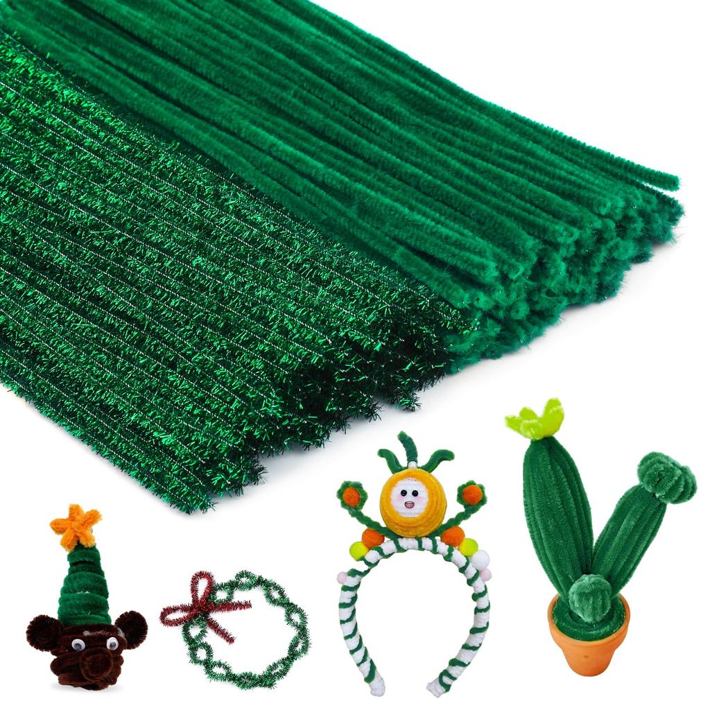 Fenrry 200PCS 4 Color Pipe Cleaners Chenille Stem Set Glitter Craft Pipe Cleaners for Arts and Crafts Xmas Home Decoration