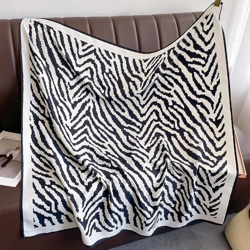 2025 Luxury Brand Square Scarf Design Shawl Wrap 90cm Print Twill Silk Women Hijab Female Foulard Headband Bandana