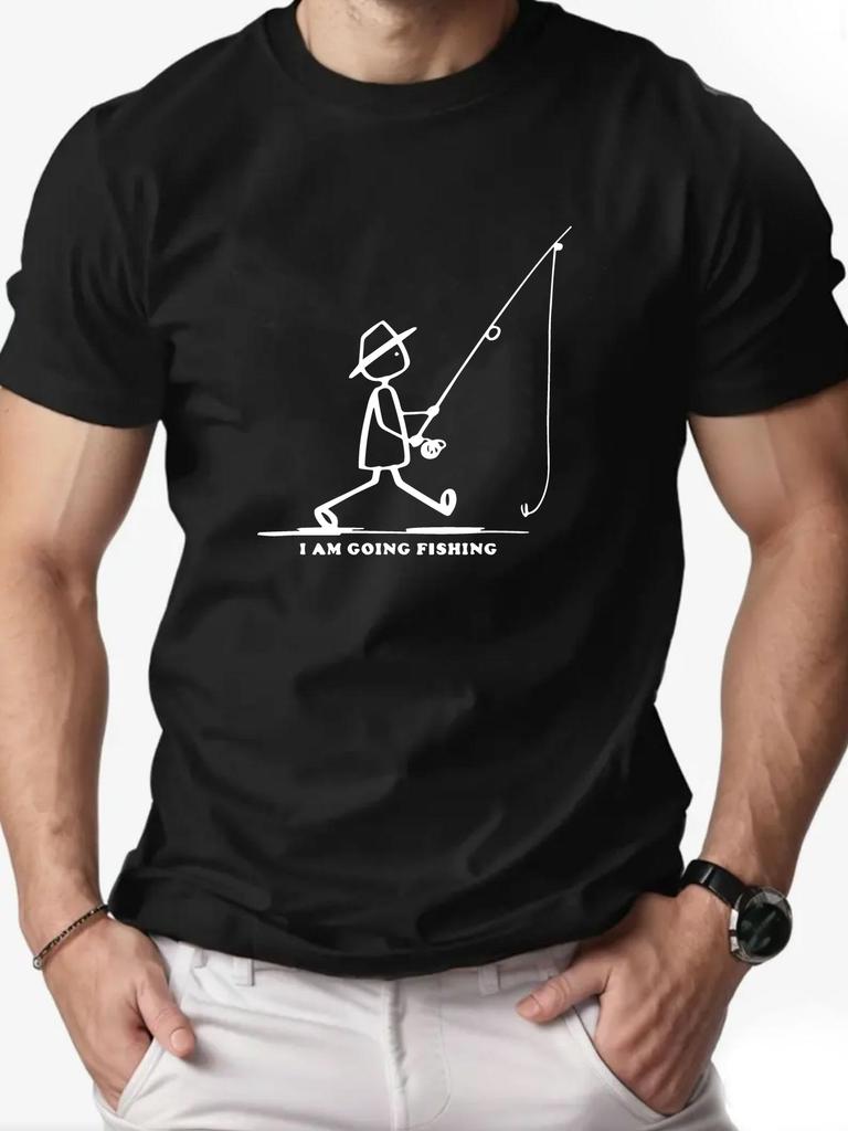 "I'm Going Fishing" Graphic Text Casual Short Sleeve Man T Shirt Fishing Rod Design Outdoor Breathable Surface Fishing Shirt Top