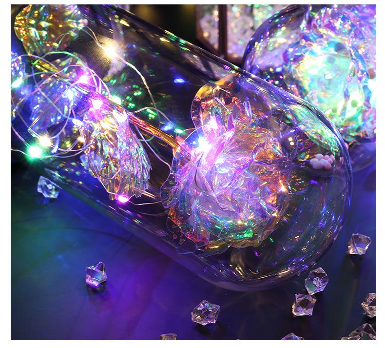 LED Rosegold Folie Konservierte Blume Glaskuppel - Kreatives Geschenk für Valentinstag & Frauentag