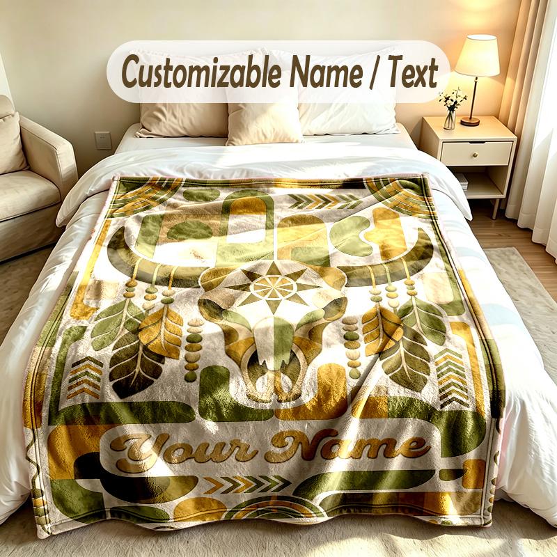 Abstract Geometric Theme Custom Blanket Personalized Name & Text Customized Soft Warm Throw Blanket Home Decor