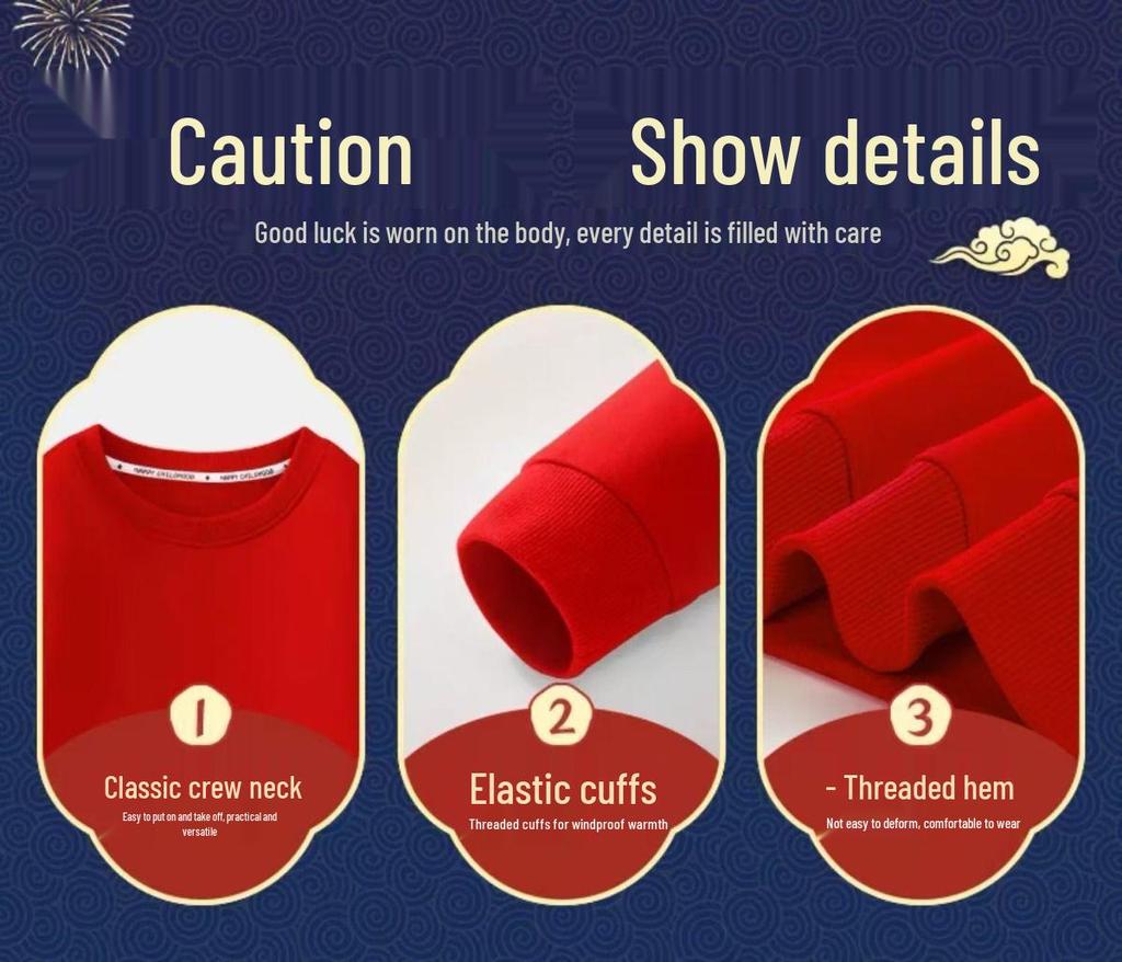 NASA Zebra Silver Fox Fleece Parent-Child Outfit - Red Sweatshirt for Year of the Horse (2026) - Chinese New Year Edition