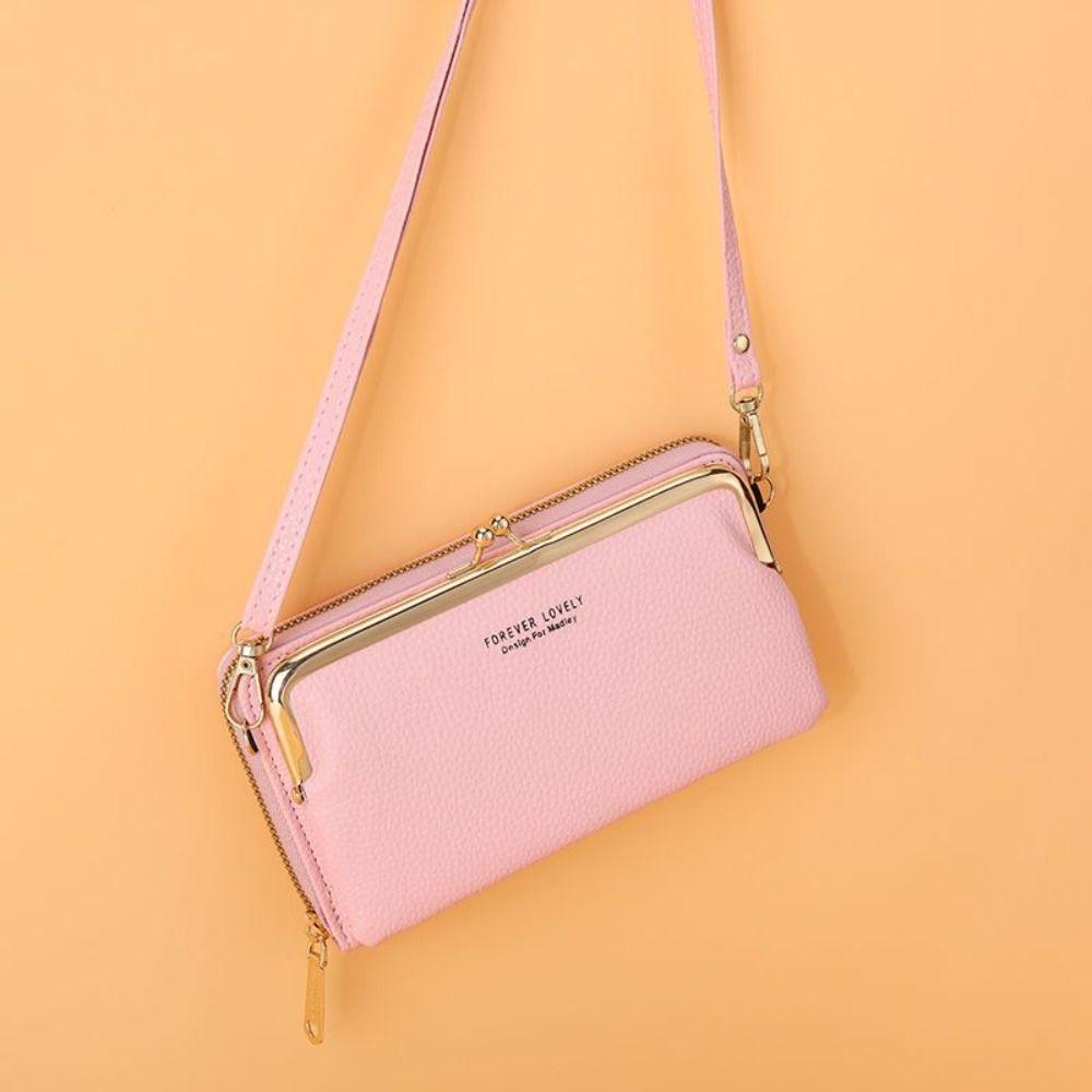 Solid Color Leather Wallet PU Women Card Holder Fashion Phone Crossbody Bag  Girl