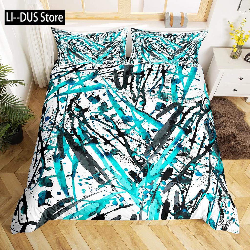 Black White Art Bedding Set,Abstract Geometry Duvet Cover For Kids Teen Boys Girls,Optical Illusion Comforter Cover, Full Size
