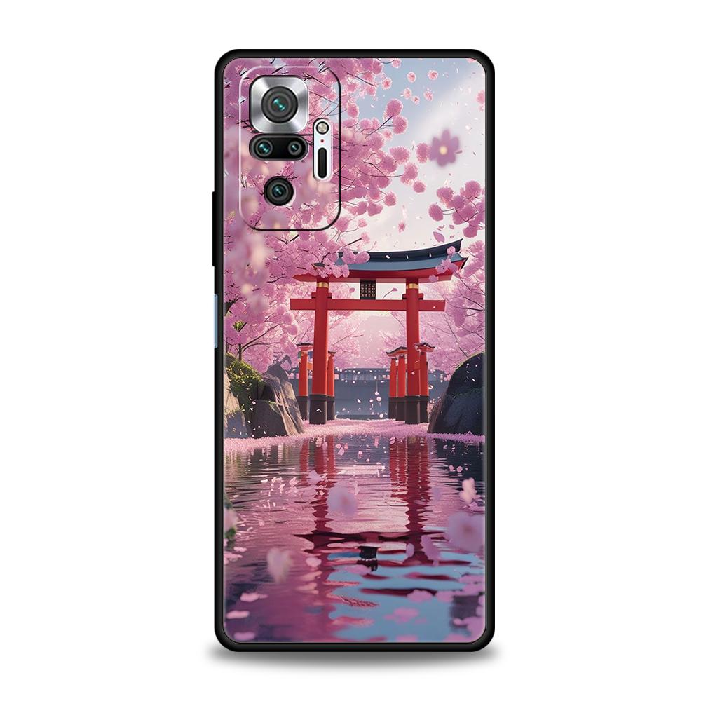 Japanese Style Temple And Cherry Blossoms Phone Case for Redmi 14C 13C Note 14 13 12 11 10 Pro Plus K40 K50 Pro Plus 5G Soft TPU