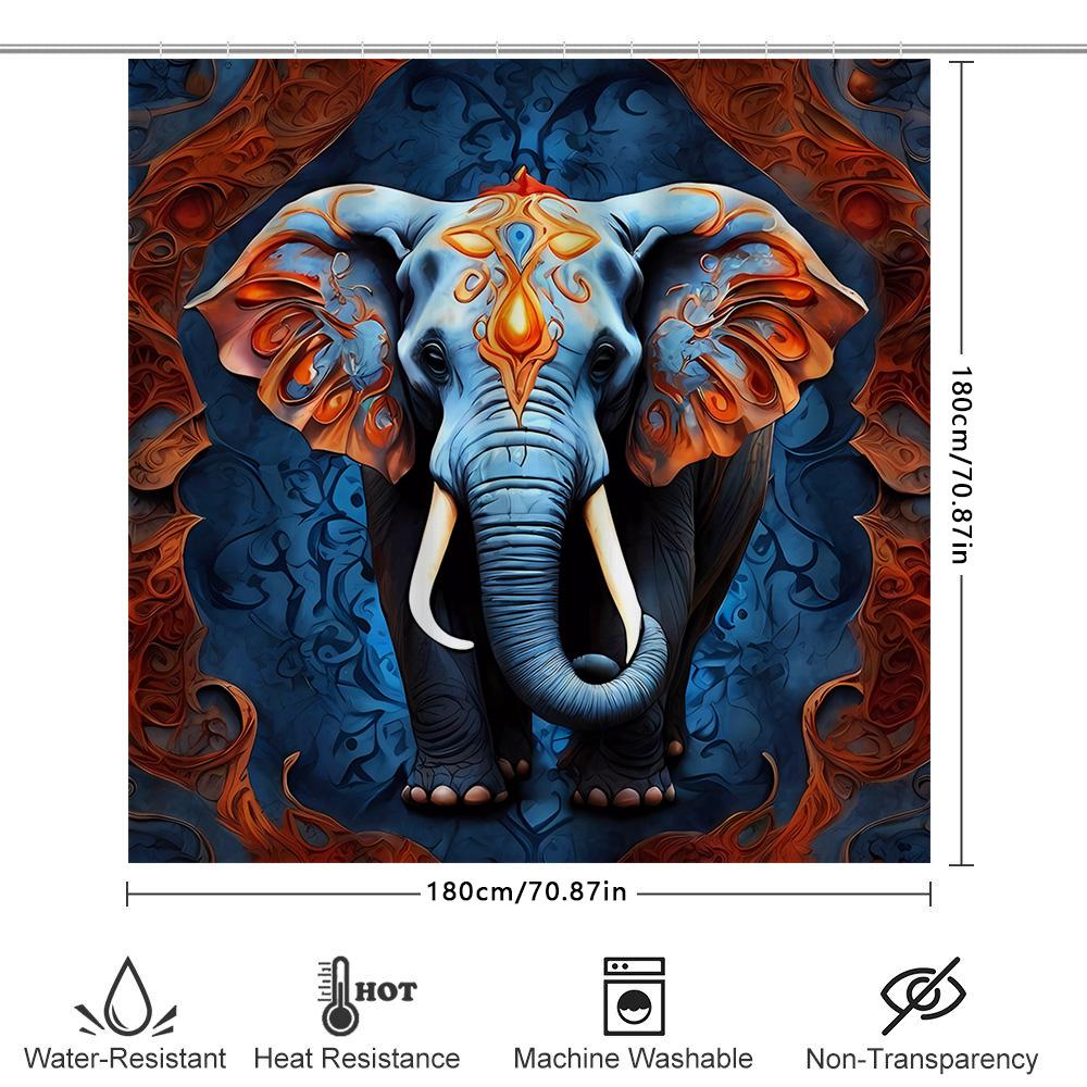 Blue Floral Elephant Shower Curtain Decorative Blue Fabric Waterproof Bath Mat Set For Home Living Room Decoration