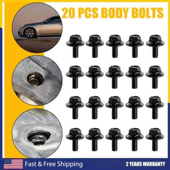 20X Body Bolts Screws Fastener Fender M6-1.0X 16Mm 10Mm Long- Hex- 17Mm Washer