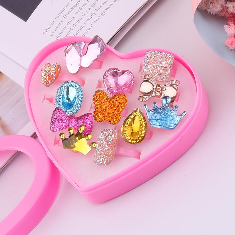 Kids' Faux Diamond Crystal Cartoon Gem Ring Set - Kindergarten Gift