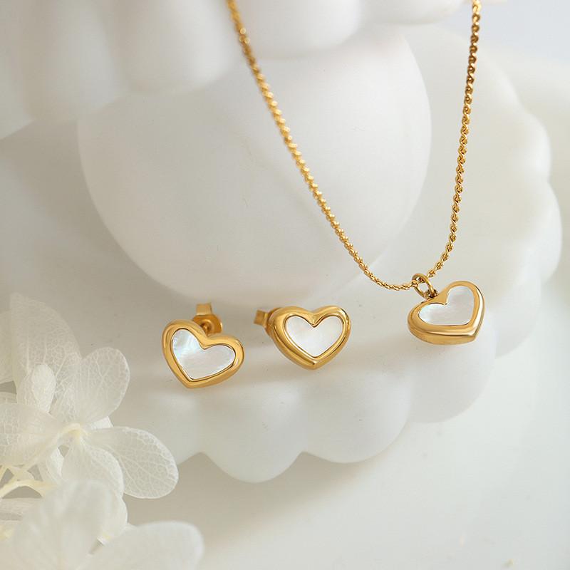 Delicate White Heart Earring Necklaces For Women Fashion Set Jewelry Lovers Gift