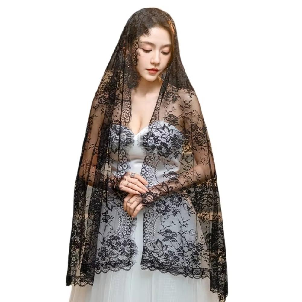 Flower Women Shawl Lace Wedding Veils Elegant Catholic Veil  Mantilla