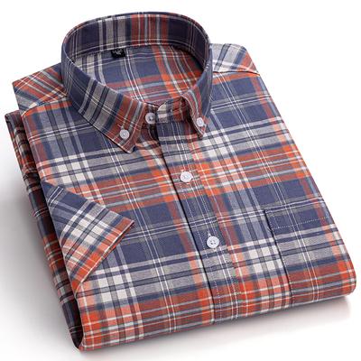 100% reine Baumwolle Oxford Herrenhemden Kurzarm Kariert Weich Reguläre Passform Formelles Hemd Soziale Bluse Herrenbekleidung 6XL 7XL