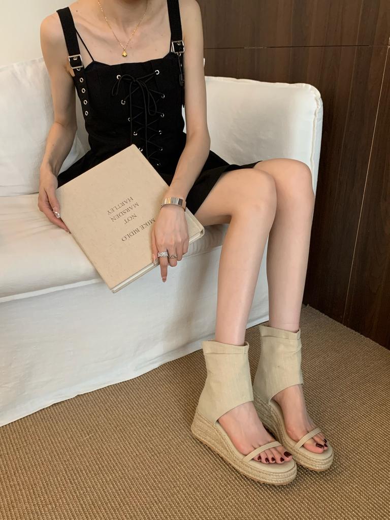 Fashion Ankle Strap High Heel Shoes Female Pumps Beach Wedding Ladies Sandals Bohemian Handmade Ladies Casual Comfortable Espadrilles