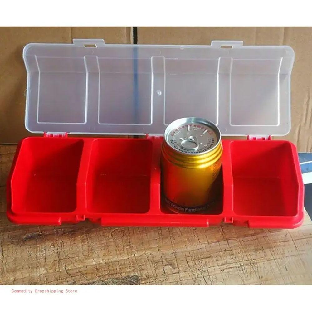 1Pcs Durable 4 Compartments Parts Storage Box with Lid Blue Red Screw Organizer Box Display Plastic Tool Part Container Bin