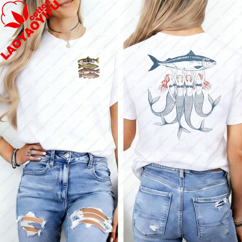 Sardines Fish Mermaid Shirt Girl Tinned Ocean Lover Gift Trendy Coastal Tee FisherUnisex Graphic Tshirts Regular Short Sleeve