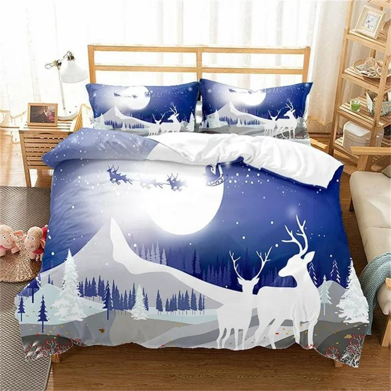 Vánoční povlak na přikrývku Dívčí Chlapci Dětské Povlečení Venkovský statek Svátek Vánoční strom Kreslený Roztomilý sněhulák Přikrývka Ložnice