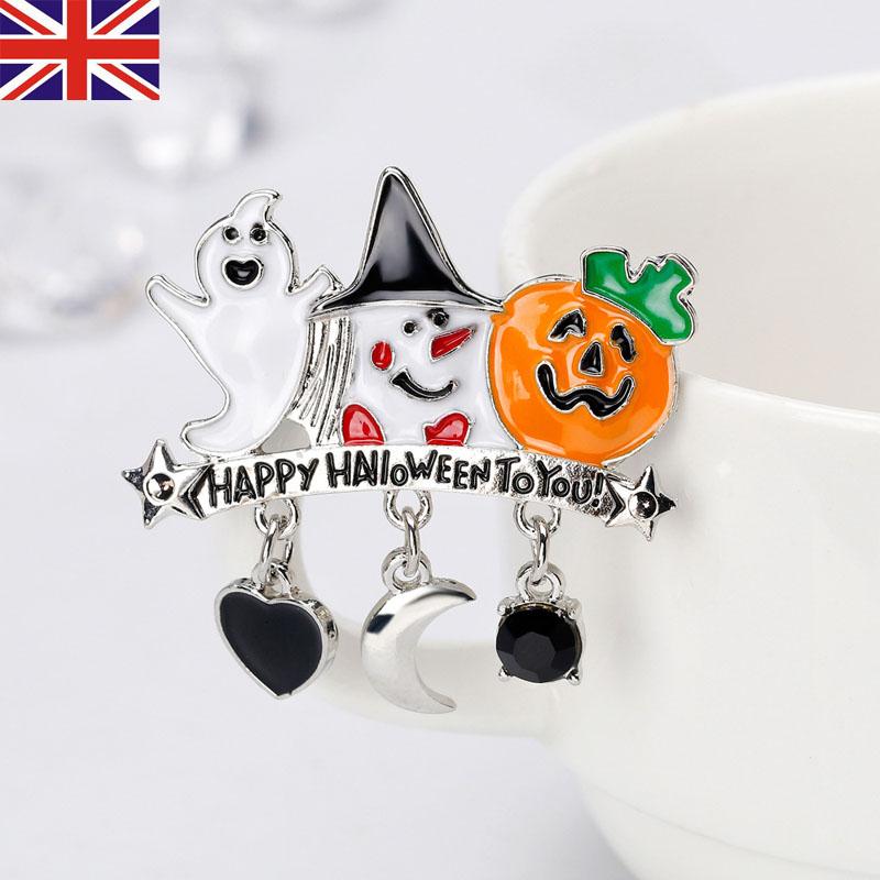 

Брошь Happy Halloween с маленькими подвесками - Призраки, упыри, тыква As shown
