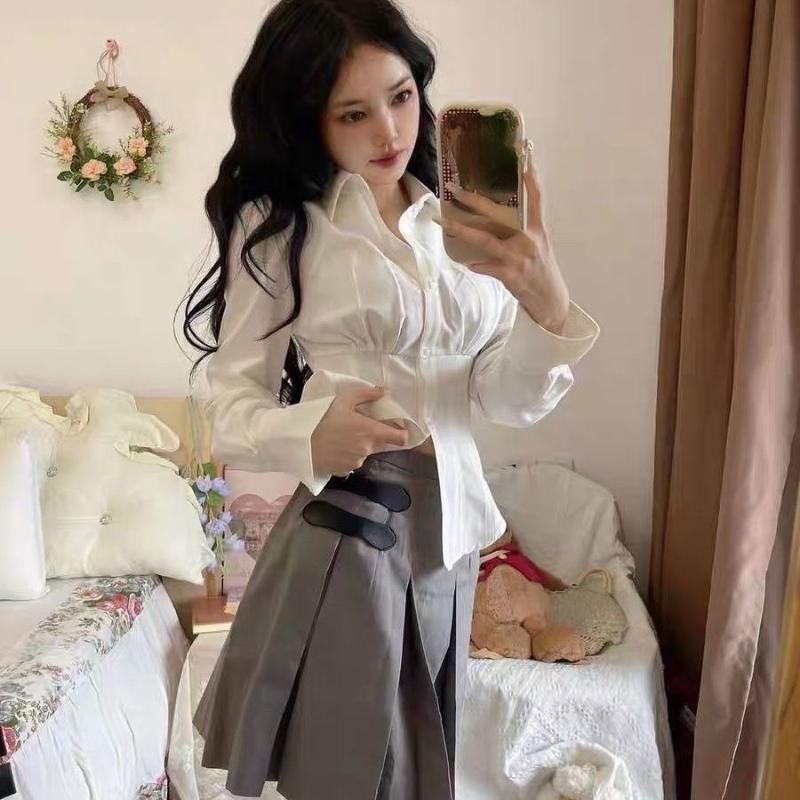 Deeptown Sexy Bílé Dámské Blůzky Tuniky Korejská Móda Košile Šik Harajuku Preppy Elegantní Dámský Japonský Styl Ležérní JK Slim