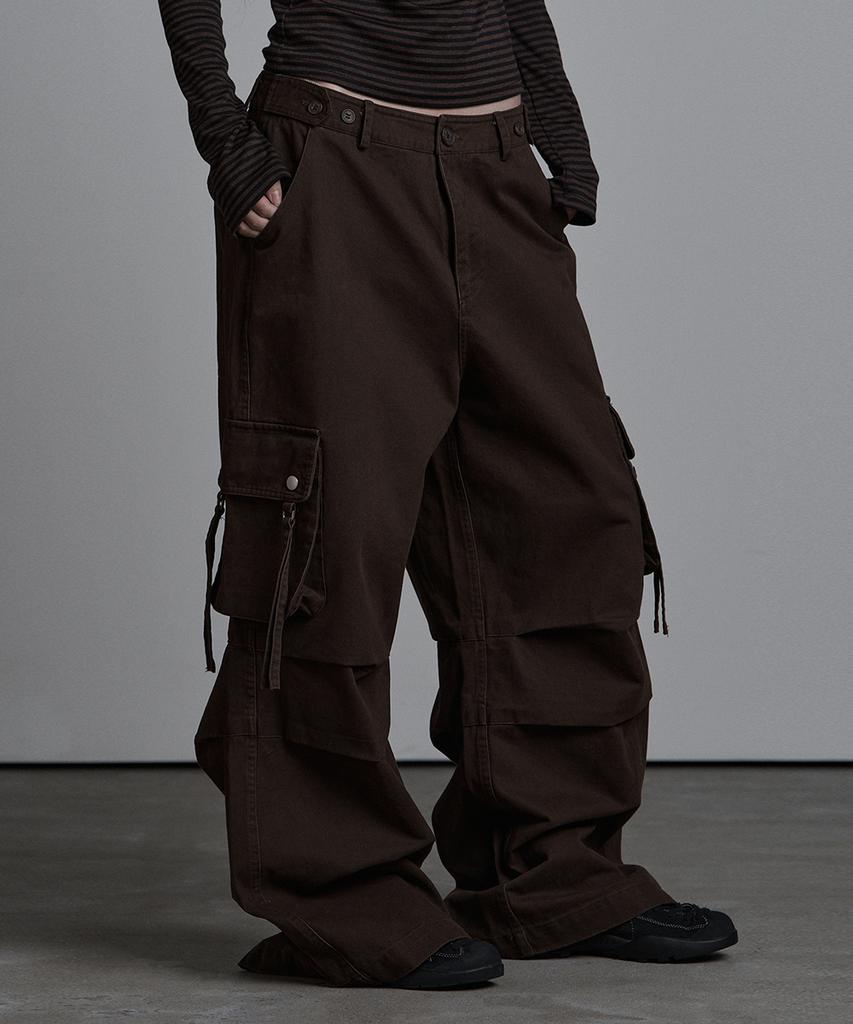 Aejeuyua Cargo Flap Cotton Pants Brown