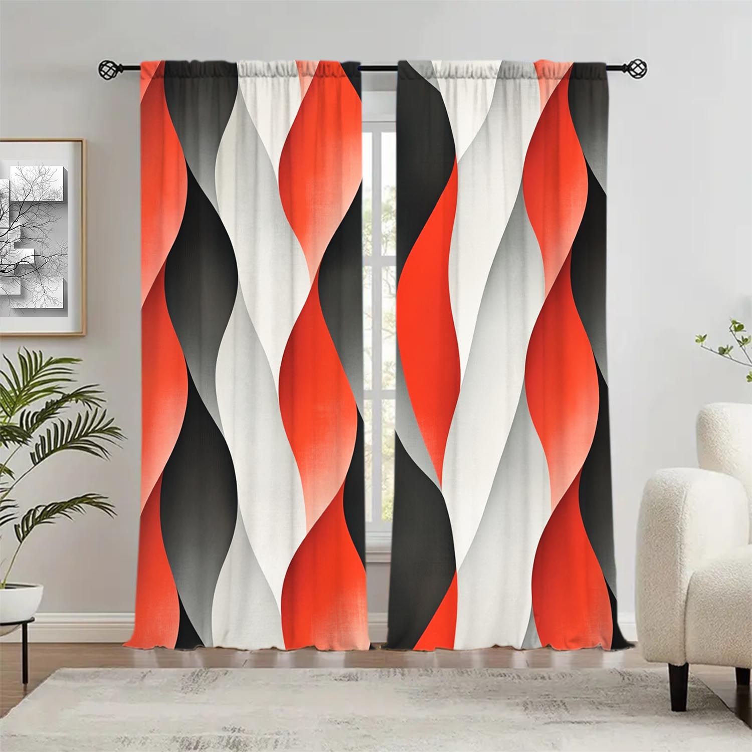 

Three Dimensional Wave Waterfall Decorative Curtains Semi Black Shading Suitable Decorating Various Room Curtain Set Of 2 Made Polyester Washable W100*H70(CM)-Hooks&1PCS