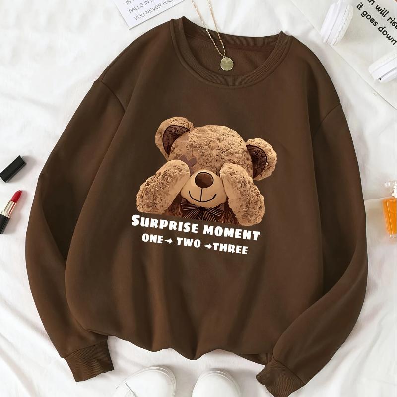 CLoose Sweatshirt Casual Long Sleeve Women Autumn and Winter Cartoon Bear Comfortable Pullover Crewneck Loose Female Clothes