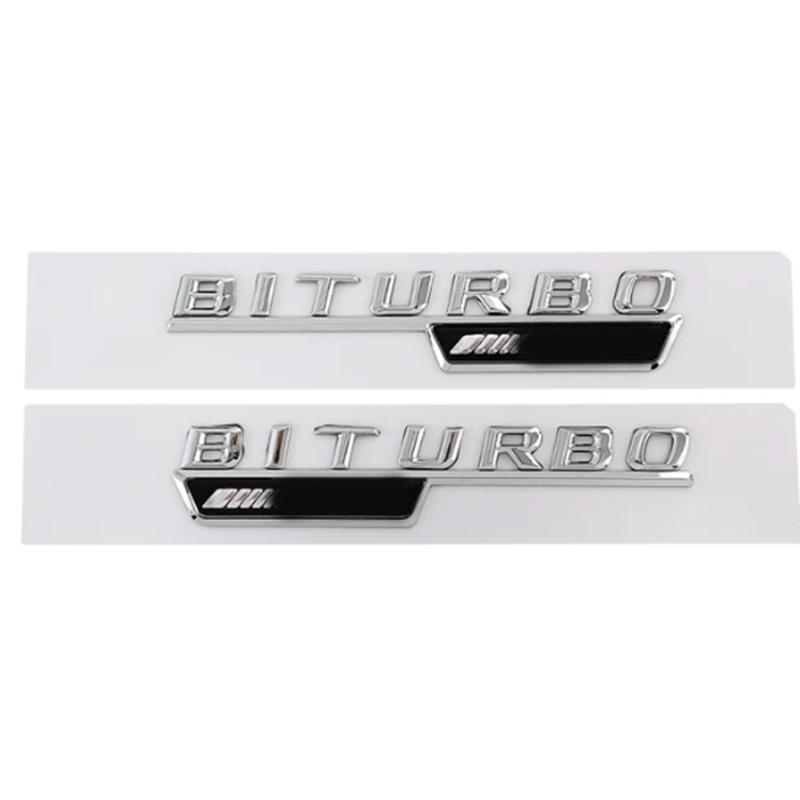 BRI4 2Pcs Biturbo 4matic Logo Letters Car Fender Emblem Badge Sticker For Mercedes Benz C43 E43 GLE43 GLC43 AMG W205 W213 Accessories
