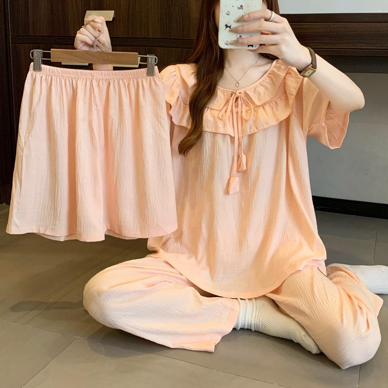 Cloud Cotton Fairy Pajamas Are Popular In Summer, Sweet Short-Sleeved Three-Piece Soft Cotton Comfortable Loungewear Can Be Worn Outside