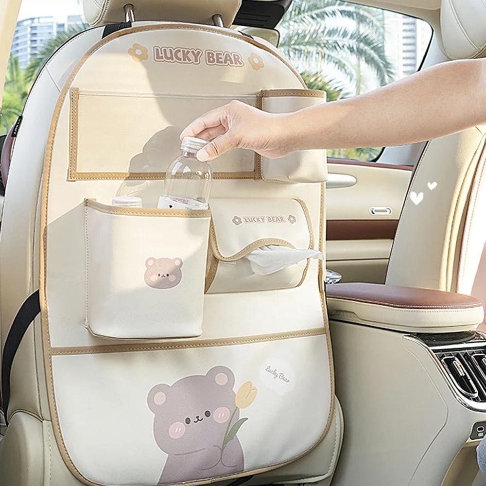 NEW Car Holder Seat Back Storage Bags Anti Kick Mat Protector for Kids Detachable Pockets Tablet Phone Stand Trash Bin