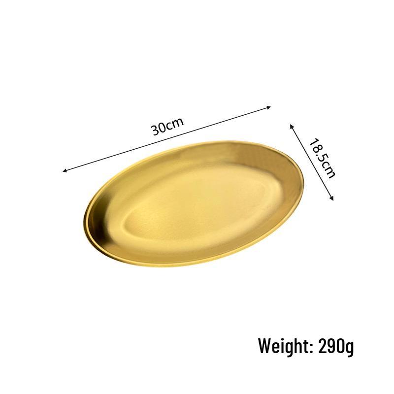 Korean Style Stainless Steel Oval Tray Plate for Cheong Fun, Fries, Snacks, Fish, Barbecue