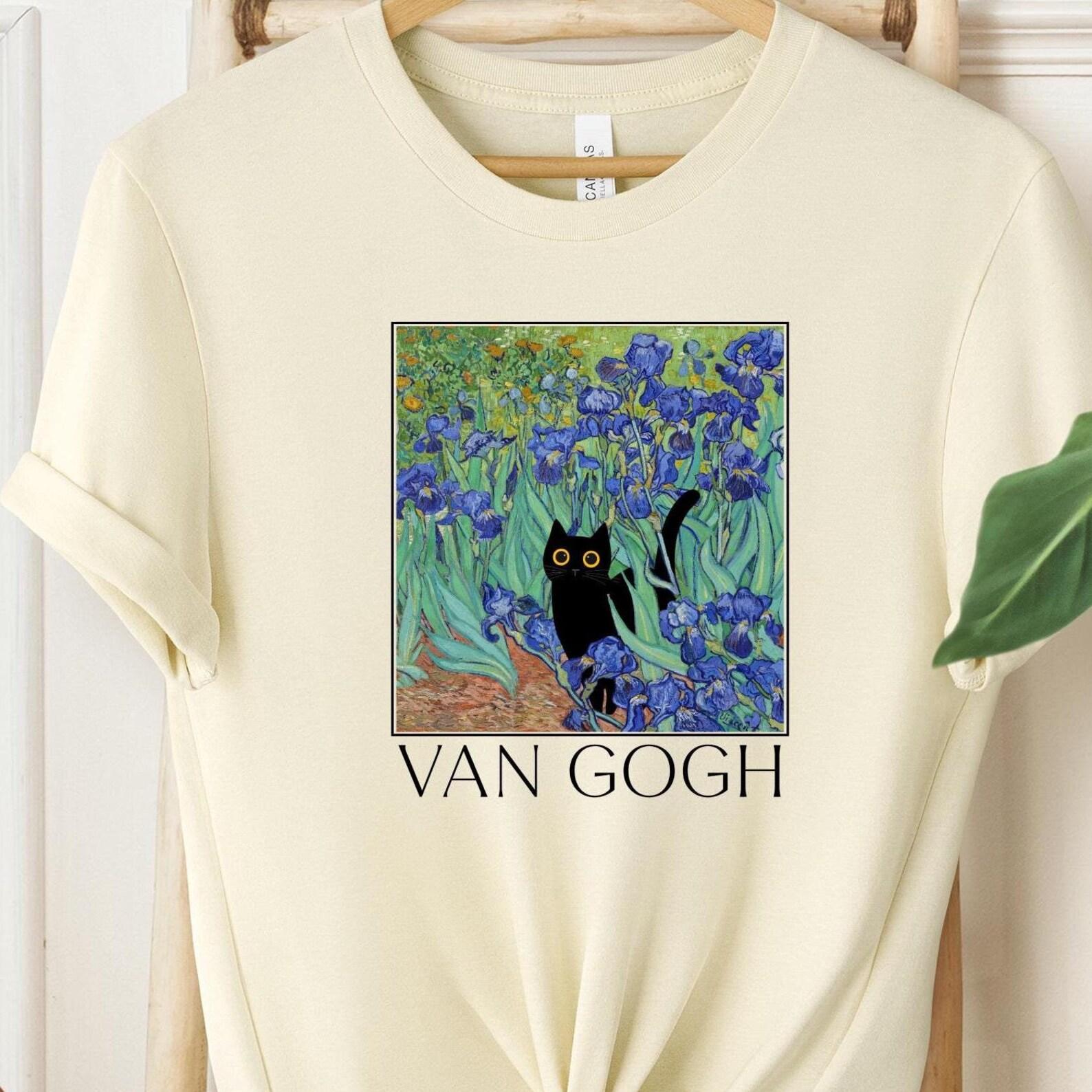 Van Gogh Cat T-Shirt: Irises Funny Black Cat Art Tee 3XL