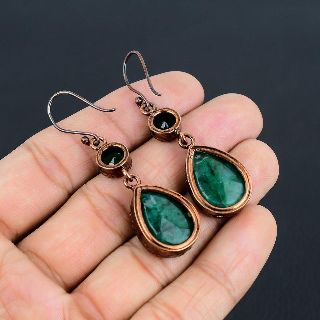 Emerald Copper Electroformed Earrings, Handmade Gemstone Earrings Jewelry, Gifts For Wife Brand New Earrings
