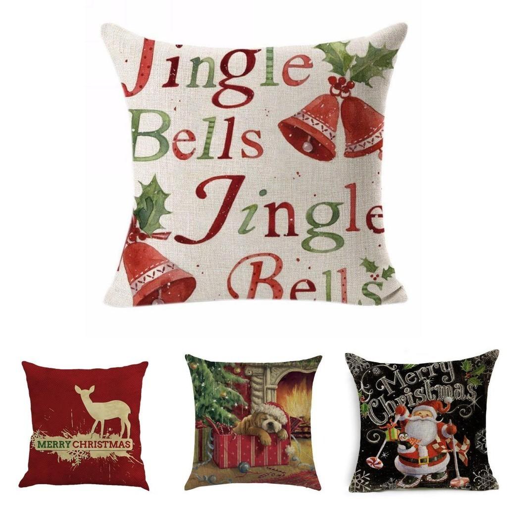Festive Christmas Xmas Linen Cushion Cover With Elegant Single Side Printing Design