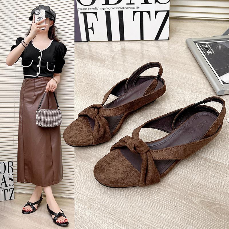 

2025 New Roman Office Women Summer Leisure Open Toe Real Suede Leather Solid Color Sheepskin Elegant Female Comfortable Sandals 35 коричневий