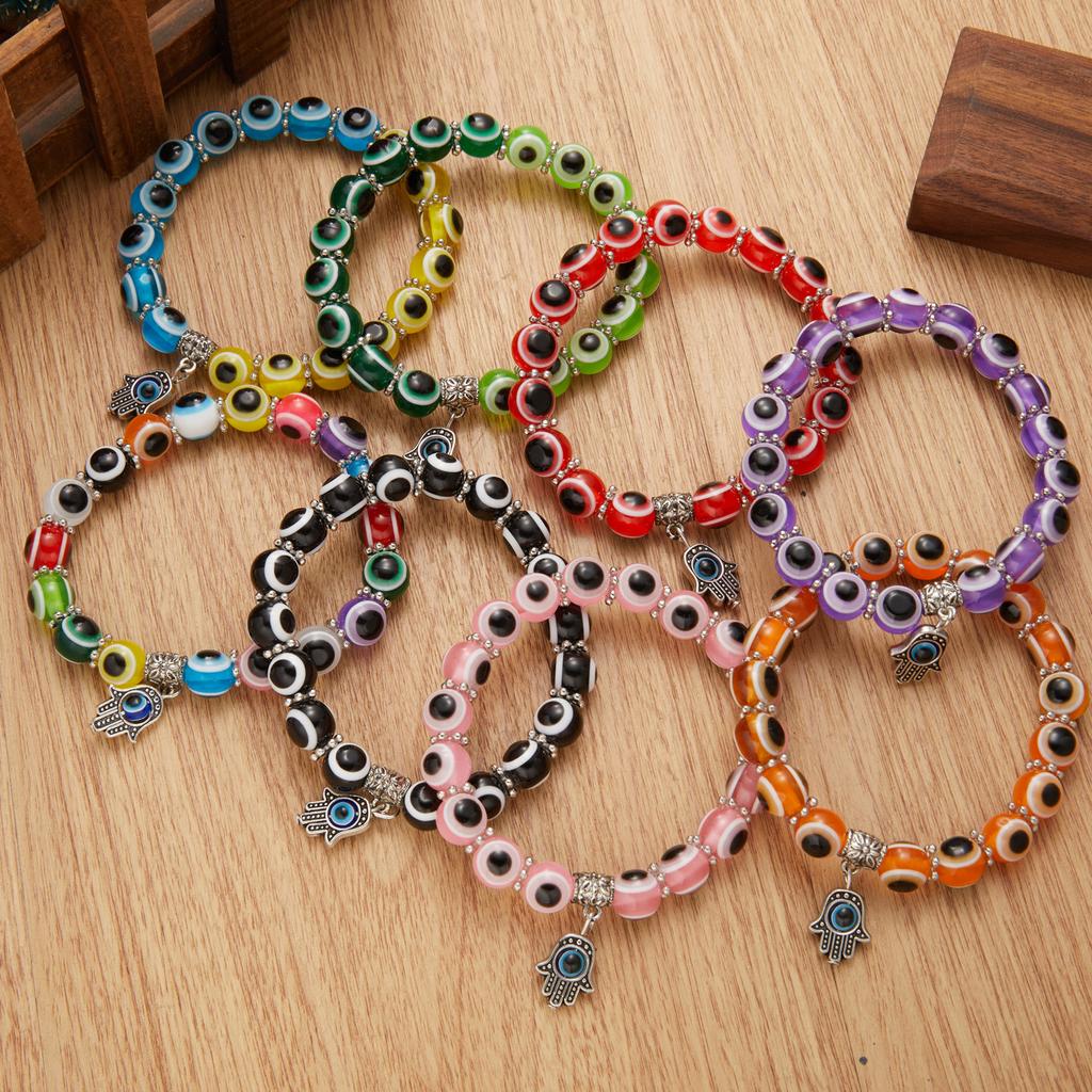 Lucky Turkish Evil Eye Beaded Bracelet 2026 New Design Colorful Eyes Fatima Hand Pendant Bracelets For Women Men Couple Jewelry