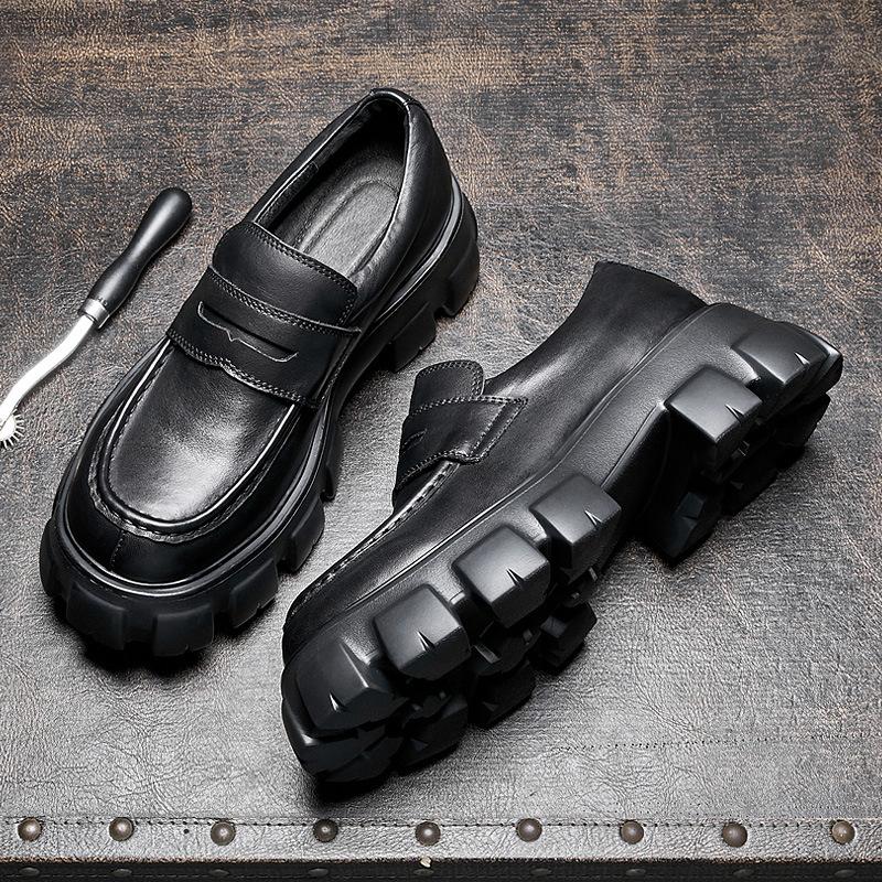 Модные повседневные кожаные туфли мужские британские туфли на платформе с одной педалью — фото 3