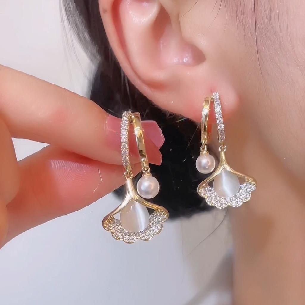 Shiny Crystal Zircon Butterfly Earring For Women Exquisite Imitation Pearl Flower Ginkgo Leaf Charm Earring Wedding Jewelry Gift