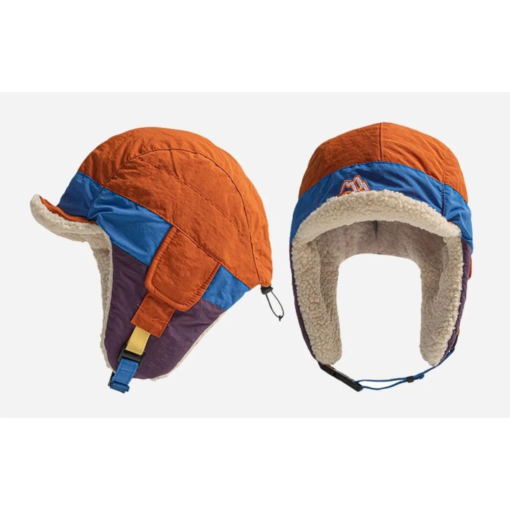 Quick Dry Color Block Ski Hat Winter Warm Ear Protection Thickened Lamb Wool Pilot Cap