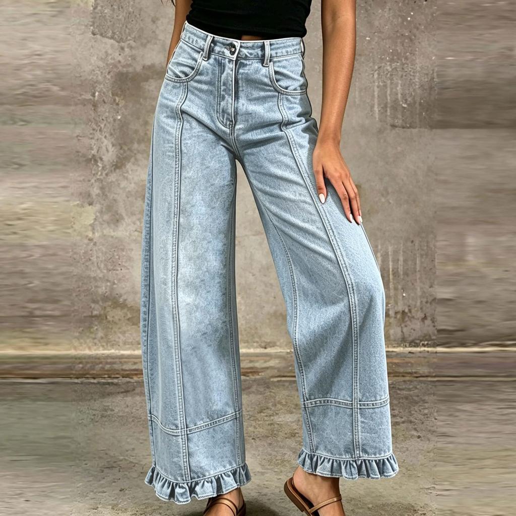 Women's Loose Fit Vintage Distressed Patchwork Denim Pants for Casual Everyday Wear
