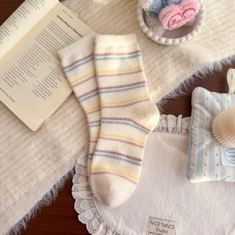 Rabbit Home Cute Girl'S Australian Velvet Socks Sweet Pink Mid-Leg Socks Indoor Versatile Warmth