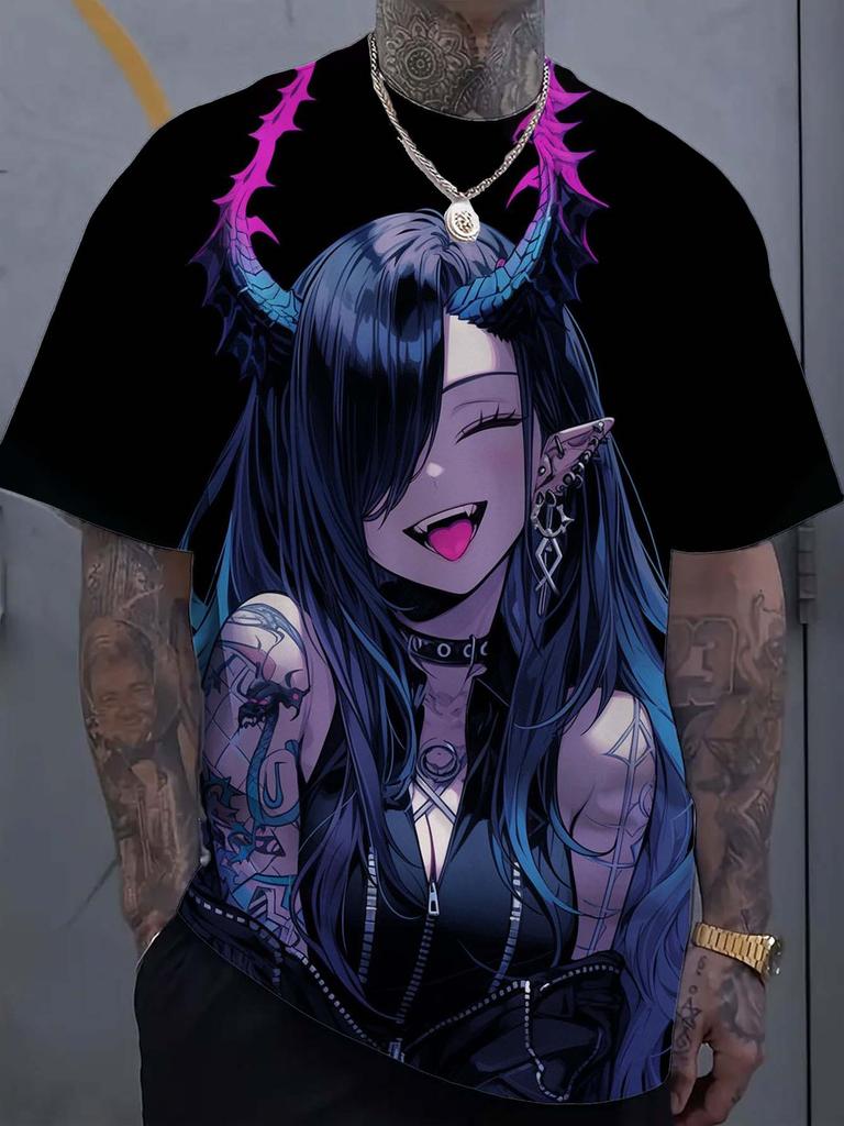 Cartoon Tattoo Meisje Patroon 3d Geprint Heren T-Shirt Oversized Sweatshirt Voor Mannen Bad Girl Harajuku Top Korte Mouw T-Shirt
