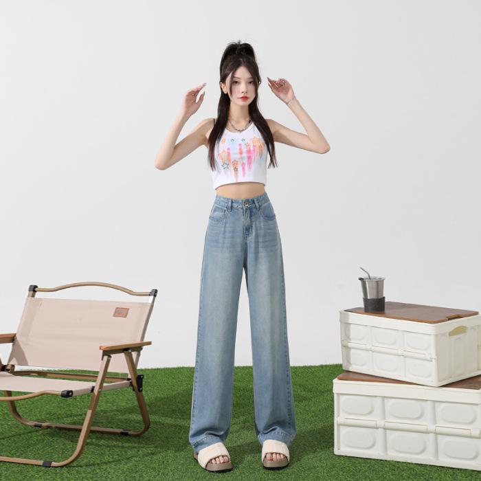 

Джинсы для женского лета тонкие мягкие джинсы для женского лета тонкие прямые с высокой талией широкие брюки для женского лета 2XL