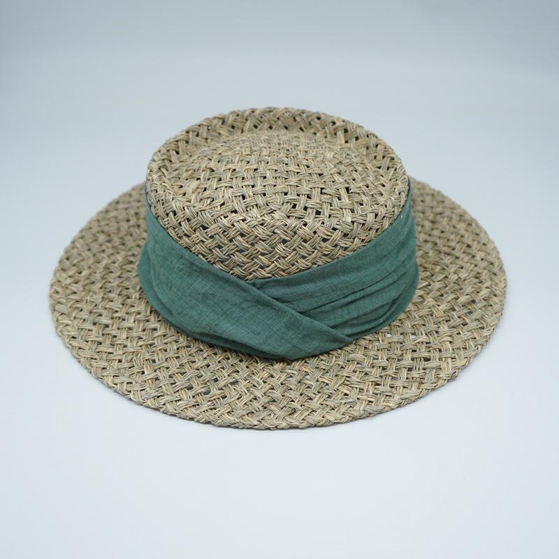 Japanese Retro Japanese Salty Grass Seaweed Woven Flat Top Top Top Top Hat Women'S Summer Shading Vacation Panama French Straw Hat