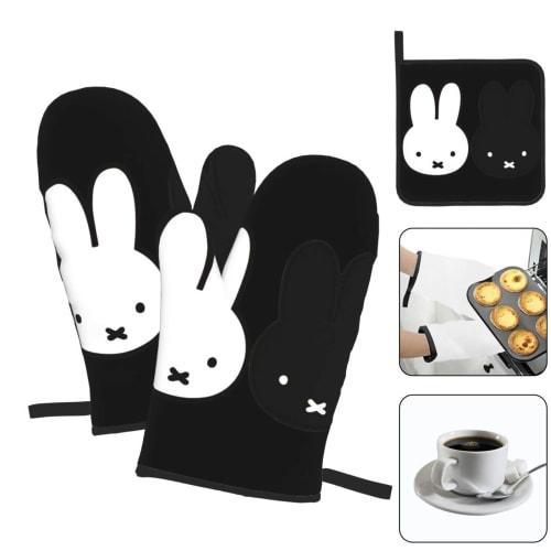Miffy Heat-Resistant Pot Holders and Oven Mitts, Stylish and Cute Oven Mitts with Anti-Slip Scalding and Anti-Slip Design, Set of 3, Kitchen Mitts, He
