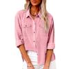 Women Casual Large Size Autumn Fashion Long Sleeve Solid Color Button Shirt Loose
