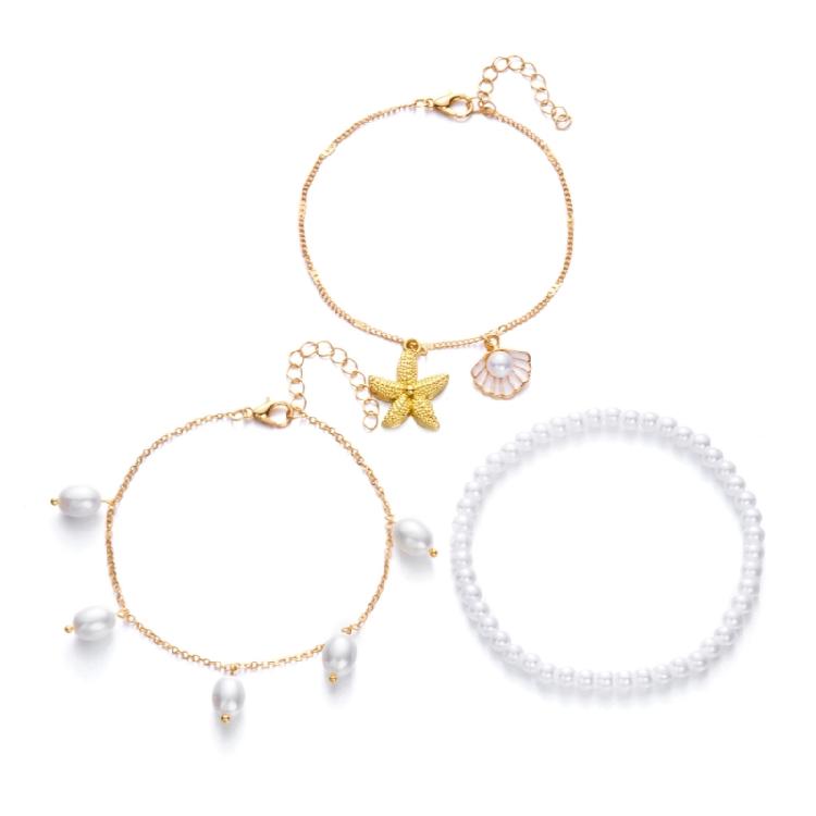 Stackable Anklet Beach Vacation Jewelry Multilayer Shell Bead Ankle Chain Handmade Comfortable Alloy Seaside Accessory