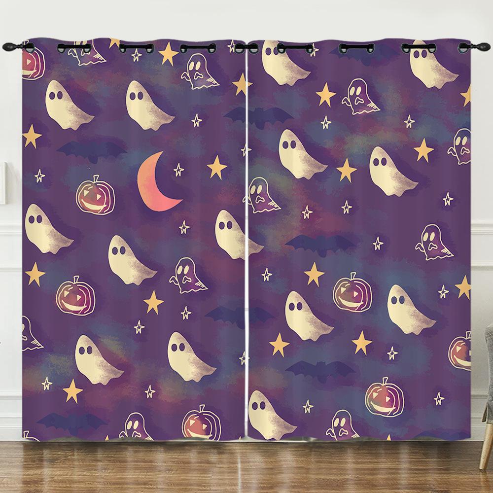 Halloween Pumpkin Digital Printing Curtains Blackout Curtain Punching Modern Minimalist Style