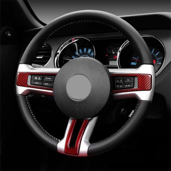 3x Red Carbnon Fiber Car Steering Wheel Button Frame Cover For Mustang 09 11 13