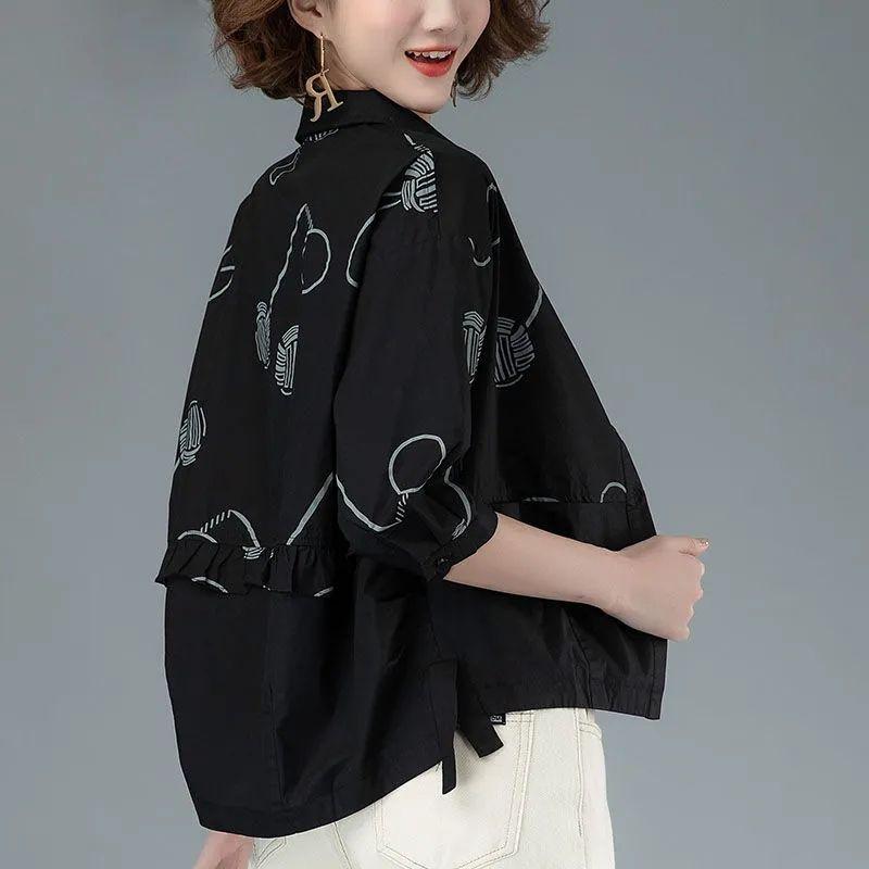 Printed Spring and Autumn Top Women's Shirt Middle Aged Mom's Loose Casual Short and Thin Coat