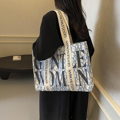 Large Capacity Alphabet Canvas Bag Women's 2025 New Fashion Niche Shoulder Bag College Student Class Commuter Bag